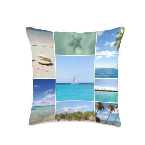 Isla Saona Caribbean Travel Souvenirs Isla Saona Caribbean Photo Collage by stine1 Throw Pillow, 16x16, Multicolor