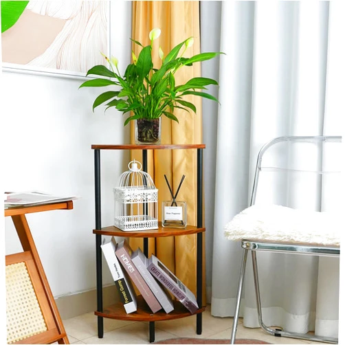 Ymesiyou 3 Tier Corner Shelf Stand, 28 Inch Rustic Industrial Corner Bookshelf, Storage Standing Shelf Unit, Plant Stand, Short Corner Table for Small Spaces in Living Room,Bedroom,Home Office
