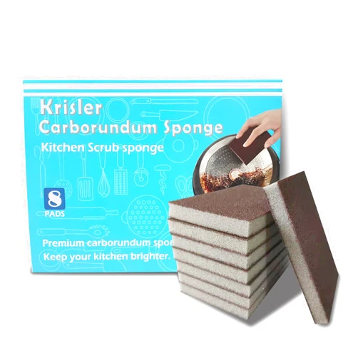 Krisler Carborundum Sponge Nano Emery Sponges Caspian Stone Pot Clean Brush Rust Eraser Grit Scouring Pads Pot Cleaning Pads with Carborundum Washing Kitchen Cleaner Tool 8pc