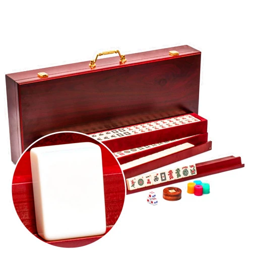 Yellow Mountain Imports American Mahjong Set – Classic Royale II with Redwood Veneer Case, Wooden Pusher Racks, Wind Indicator, Dice & Wright Patterson Scoring Coins