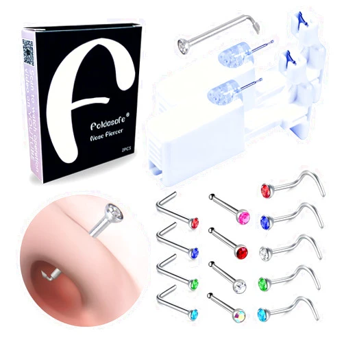 Firstomato 2 Pack Self Use Nose Piercing Gun Safe Nose Piercing Kit Tool Painless and Allergy Free Nose Piercer with Hypoallergenic Nose Studs