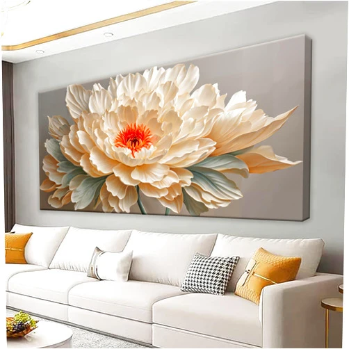 QSQ Canvas Art Wall Decor Yellow Floral Wall Art For Living Room Modern Canvas Wall Decor White Flower Art Prints Pictures For Bedroom Hotel Home Decoration 24 X 48 Inch