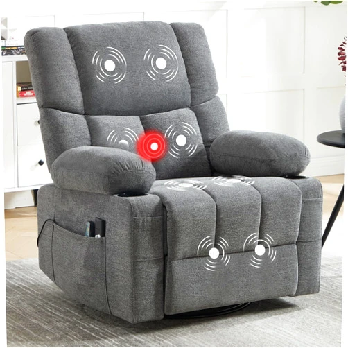 IOMOR Power Recliner Chair with Massage and Heating, 360° Swivel Rocker Glider Chair for Adults, Lazy Boy Recliner with Side Pockets and Cup Holders for Living Room, Nursery (1, Gray)