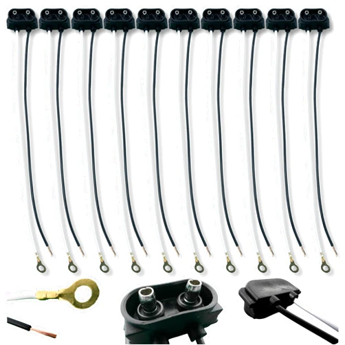 All Star Truck Parts 10x 2 Prong Male Plugs Two Wire Pigtail for Sealed Truck RV Trailer Clearance Side Marker Lights - 8.5