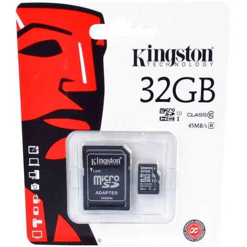 Kingston Digital 32GB microSDHC Class 10 UHS-I 45MB/s Read Card with SD Adapter (SDC10G2/32GB)