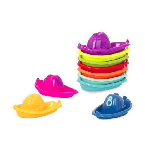 Battat – 10 Bath Boats – Numbered & Stackable Bathtime Toys – Floating Toy Boats For The Bath, Pool, Beach – Educational Toys – 6 Months + – Stackin’ Boats