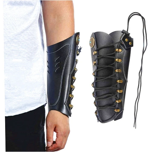 Huntingdoor Archery Arm Guards Leather Armguard Adjustable Forearm Guard Protective Gear Gauntlet Cuff Medieval Bracers for Hunting Shooting