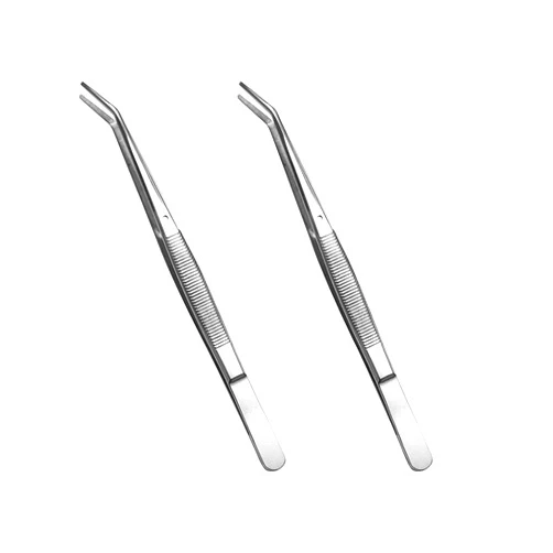 Rolybag Stainless Steel Tweezers, with Curved Serrated Tip Multipurpose Tweezers Sewing Machine Tweezers Forceps for Craft Repairing (2 Pcs set)