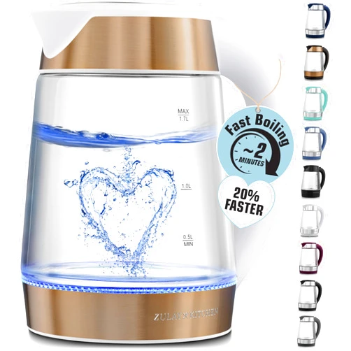 Zulay Kitchen Fast-Boiling Electric Kettle - 1.7L Hot Water Kettle 1500W With Auto Shut-Off - Water Boiler For Coffee & Tea - Boil-Dry Protection, Cool-Touch Handle, 360° Base - White Copper