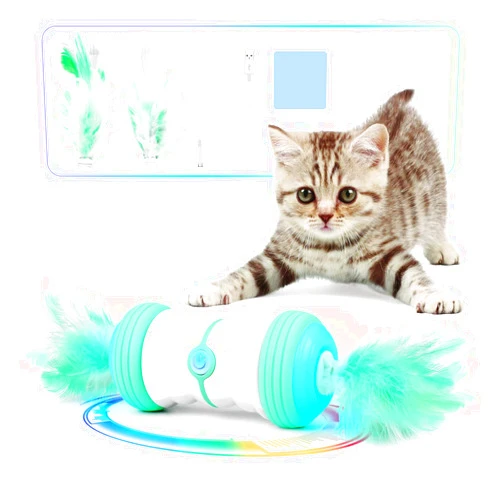 MILIFUN Magic Feather Cat Toy Interactive Cat Toy, Auto Rotate Ball, Automatic Rotating Ball Teaser Cat Toys for Indoor Kitten/Cats,USB Charging Cat Ball Toy (Green)