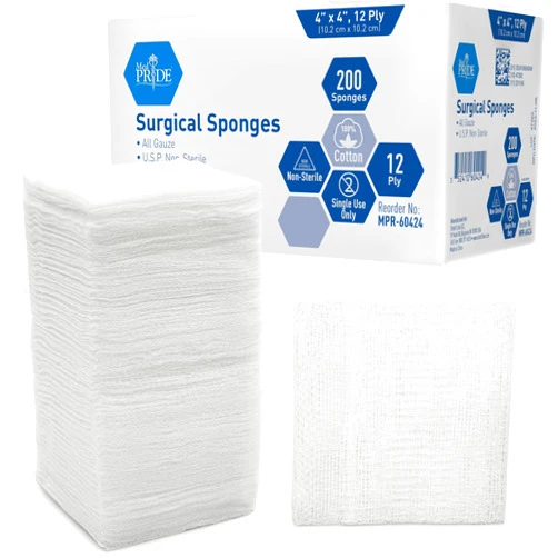 MED PRIDE 4”x 4” Gauze, 200 Surgical Sponges 12-ply Extra Absorbent | All-Gauze, Non-Sterile| Great for Wound Dressing, Prepping, Scrubbing & Cleaning| Essential First-Aid