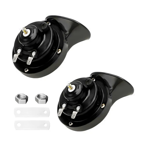 Ohleats 2 PCS Super Loud Car Horns, 12V Waterproof Air Horns Electric Snail Horn, 300DB Train Horns for Vehicle, Motorcycle, Truck, Bike, Boat, Universal Car Accessories (Black)