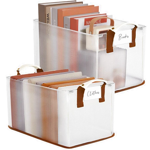 LoforHoney Home Storage Bins with Metal Frames, Fabric Storage Baskets for Christmas, Shelf Baskets for Organizing, Closet Storage Bins for Organization, Large, White Large, 2-Pack