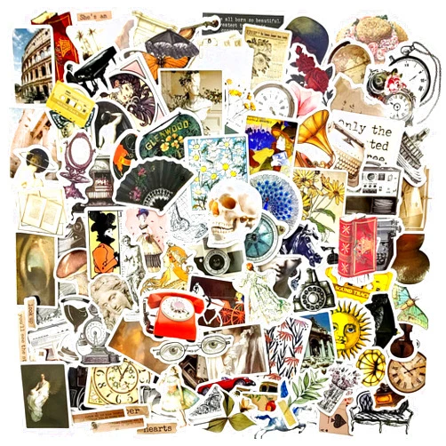 Fbowlsea 100 Pcs Aesthetic Vintage Vinyl Stickers - Scrapbook Journaling Laptop Water Bottles Waterproof Retro Stickers Skins & Decals, Adults DIY Craft Decor Nostalgic Theme Party Favor & Supplies