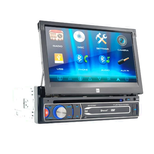 Dual Electronics XDVD179BT 7-inch Motorized Flip Out LED Media Touch Screen Single DIN Car Stereo Radio | CD/DVD | Push to Talk Assistant | Backup Camera Input | Bluetooth | USB Playback and Charge