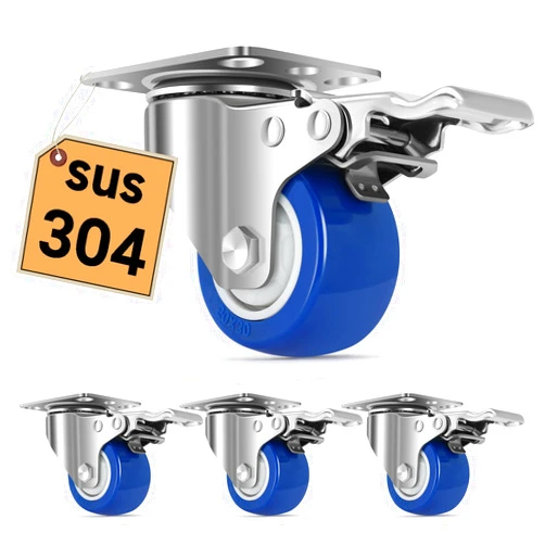 Nefish Stainless Steel Castor Wheels 2 Inch with Brake,Washable 304 Heavy Duty Casters Set of 4, Anti-Corrosion Stainless Steel Industrial Caster for Furniture,Toolbox,Restaurants,Outdoor