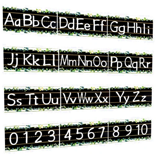 FloraSea 12Pcs Alphabet Bulletin Board Strips Set, Alphabet Line ABC Alphabet Banner Number Line Border Posters for Preschool Kindergarten Classroom Playroom Bedroom Wall Decor