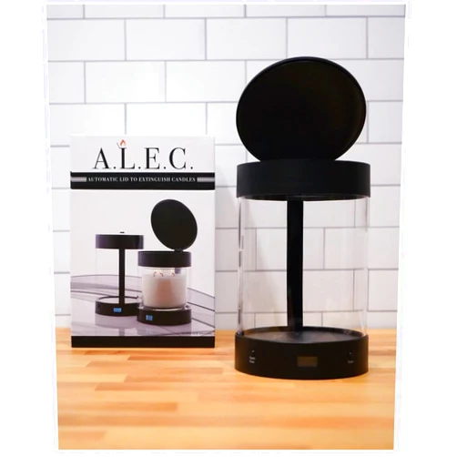 ALEC New & Improved Glass Model Automatic Candle Holder & Extinguisher with Rechargeable Timer Lid | Use with Small Yankee Candles and any jar candle up to 5” wide & 5” tall (Black Gloss, Small)