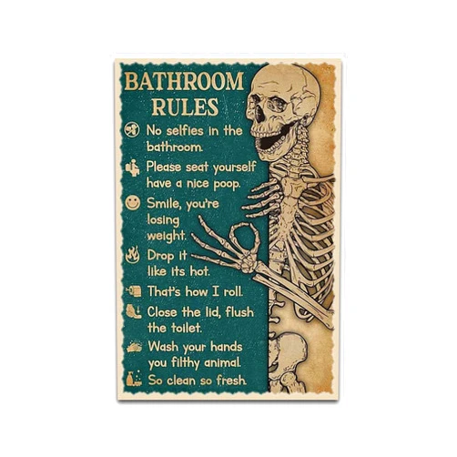 TRITXIY Bathroom Rules Skeleton Vertical Poster, Skeleton Poster, Bathroom Decor Poster, Wall Art,Home Decor 8x12inch(20x30cm)
