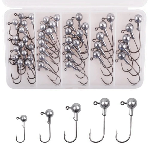 JSHANMEI Jig Heads Unpainted Crappie Jig Heads Round Ball Heads Jig Hooks Fishing Jig Heads Saltwater Freshwater Fishing Bass Trout Walleye