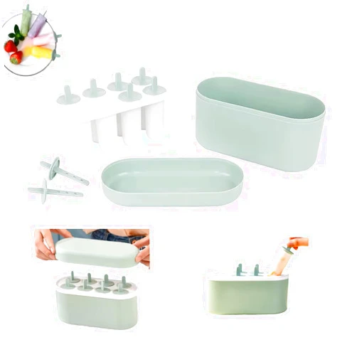Haimeirui Ice Cream Popsicle Molds Set with Reusable Sticks for Homemade Kitchen Ice Pop Maker Kit DIY Silicone Frozen Fudgesicle Maker Containers Storage Tray BPA Free Easy Release (8sticks Green)