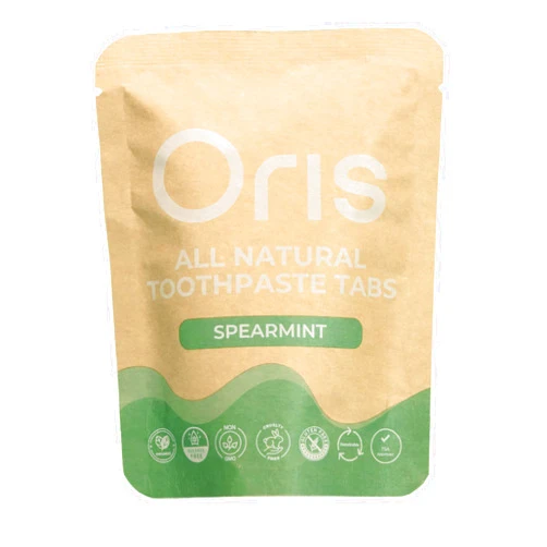 Oris Health Oris Natural Toothpaste Tablets - Hydroxyapatite Toothpaste Tablets for Enamel Remineralization, Kid-Friendly Tooth Tabs for Brushing Teeth & Travel-Ready - 62ct (Spearmint)
