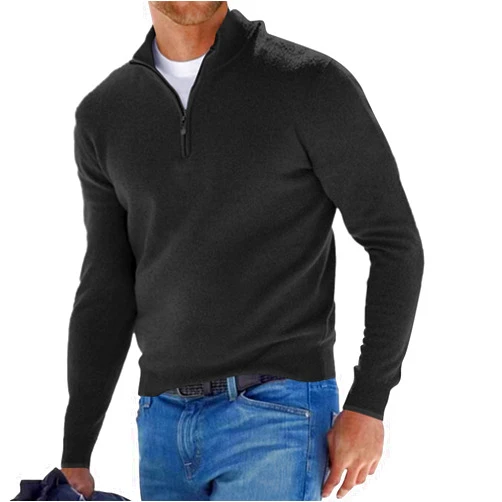 Lexiart Men's Quarter Zip Sweater Casual Mock Neck Pullover Ribbed Knit Polo Sweater