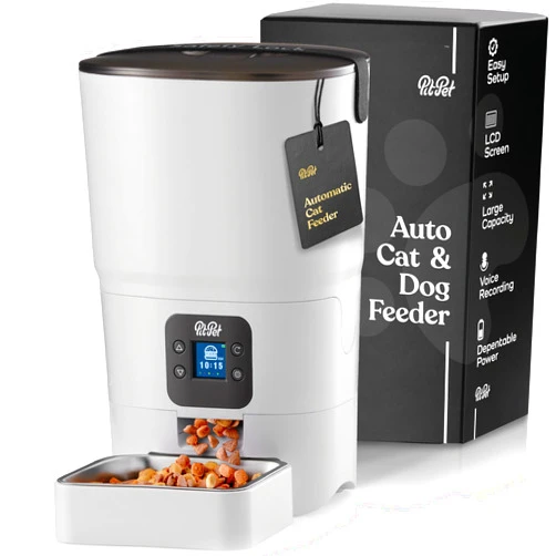 Pitpet Smart Automatic Cat Feeder - 6-L Reliable Automatic Cat Food Dispenser with Display LCD Screen for Easy Set Up -Portion Control Automatic Dog Feeder - Desiccant Bag Keeps Dry Food Fresh-Voice Recorder
