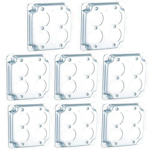 Copkim 8 Pcs 4 x 4 Inch Metal Receptacle Electrical Box Cover Square Exposed Work Cover Receptacle Cover Outlet Case Cover for 4 Inch Electrical Box(2 Duplex)