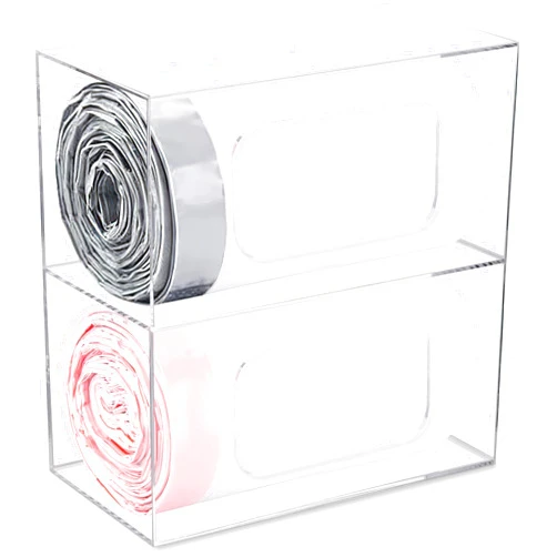 PRIKETY Garbage Bag Dispenser Roll Holder – 2 Compartment Clear Acrylic Trash Bag Dispenser Wall Mount & Under Sink Organizer for Cabinet Kitchen - Trash Bag Organizer for Trash Bag Rolls & Grocery Bag