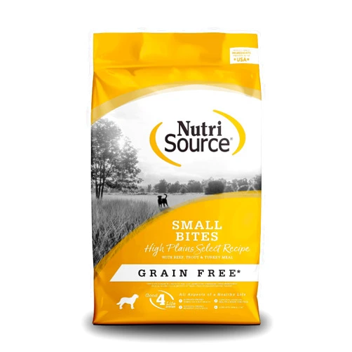 NutriSource High Plains Select Grain Free Dry Dog Food, Small Bites, Beef, Trout and Turkey Meal, 12LB