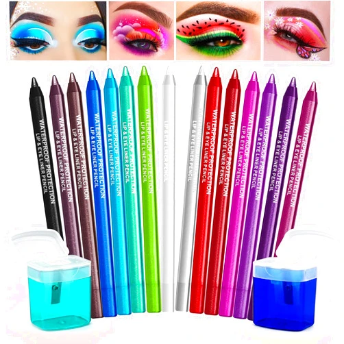 POPMISOLER 15 Color Eyeliner Pencil Set, Waterproof Eyeliner Pen Colorful Eyeliner with 2 Eyeliner Sharpener Glitter Eyeliner Kit Long Lasting Eye Makeup Set Gift Eye Liners for Women Girl (15 Colors)
