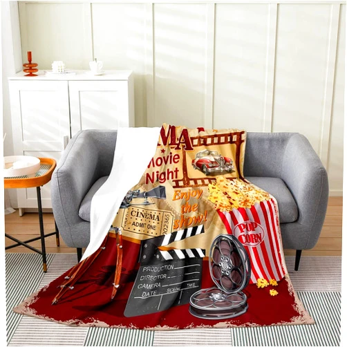 Erosebridal Cinema Bucket Blanket Baby 30x40 Inch Retro Film Movie Night Throw Blanket Entertainment Leisure Fleece Blanket Vintage Studio Corn Modern Theater Cinema Show Luxury Soft Flannel Blanket