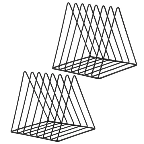 COSYAWN Triangle 7 Slot Vinyl Record Holder, Anti-Rust Metal Magazine Album Display Rack Desktop File Sorter Organizer, Paper Letter Newspaper Storage for Home Office, Black 2 PACK