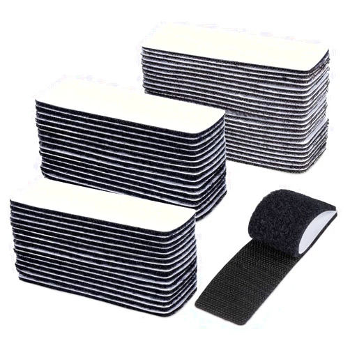 ZJMZZM Double Sided Tape Self Adhesive Extra Strong, ZJMZZM 30 Pairs Black Rectangle Double Sided Adhesive, 1.2x3.9 inch Self Adhesive Hook and Loop Tape for Walls/Floor/Door/Glasses/Metals