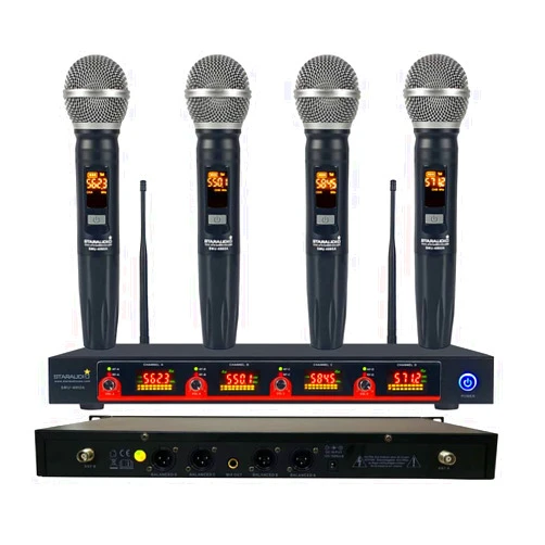 STARAUDIO Church UHF Wireless Microphone Reciver System 4 Channel Handheld Karaoke Microphones Audio Studio Church Mic UHF Cordless Dynamic Mic SMU-4002A