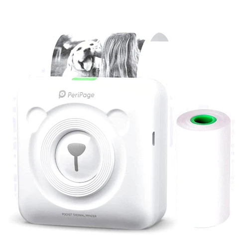 MUNBYN Mini Portable Printer, Pocket Bluetooth Wireless Photo Printer for Mobile Phone - Peripage Printer on Android iOS Windows-Thermal Printer for Mothers Gifts,Child Home Office Students. White-203DPI