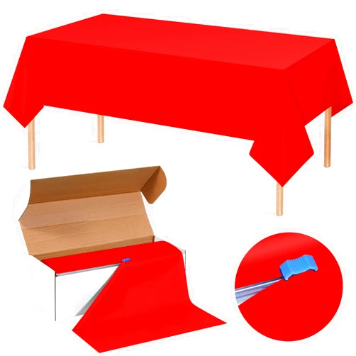 YIDAKO 54 Inch×300 Feet Red Tablecloth Roll Disposable Rectangle Red Table Cloth Roll Plastic Table Covers with Slide Cutter for Birthday Weddings Baby Showers Party Decorations