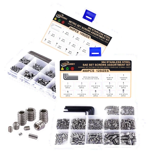 GLADRVWAY 1150PCS Screws Assortment Kit, Standard Metric + SAE Stainless Steel Screws, Allen Head Socket Hex Grub Set Screws for Bathroom Fixtures, Towel Bar (M3-M8, 1/8