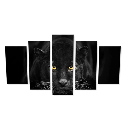 SEVEN WALL ARTS Black Panther Canvas Wall Art Wildlife Animals Pictures 5 Pieces Black and White Leopard Poster Print Framed Artwork for Living Room Bedroom Office Wall Decor