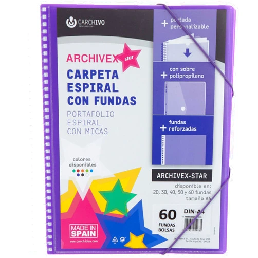 CARCHIVO IDEAS PRACTICAS A4 Spiral Binder 60 Pockets Archivex PP Assorted Colour