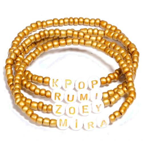 AICase for Kpop Demon Hunters Golden Merch Rumi Zoey Mira Inspired Bracelets for Saja 4 Pcs Stackable Stretch Friendship Beaded Bracelets for Huntrix k pop Merchandise Jewelry Gifts for Fans