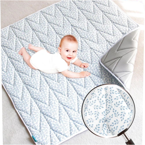Biloban Baby Play Mat, 50x50 Baby Play Mats for Floor, Thick Foam Floor Playmat for Baby Playpen for Babies & Toddlers, Foldable & Soft One-Piece Crawling Playpen Mat for Kids, Blue Leaf