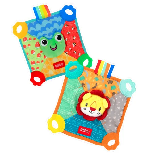 Nuby Teething Blankie Characters May Vary, Red/Yellow/Green/Orange/Blue, 1 Count