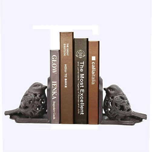Remenna bird Decorative Bookend, Heavy Duty Cast Iron, Vintage Shelf Decor, Antique Brown