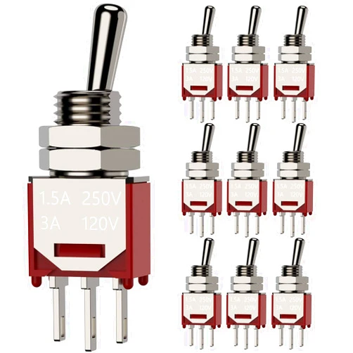DIYhz 10Pcs AC 250V/1.5A 120V/3A ON/ON 2 Position 3 Pin SPDT Mini Micro Toggle Switch