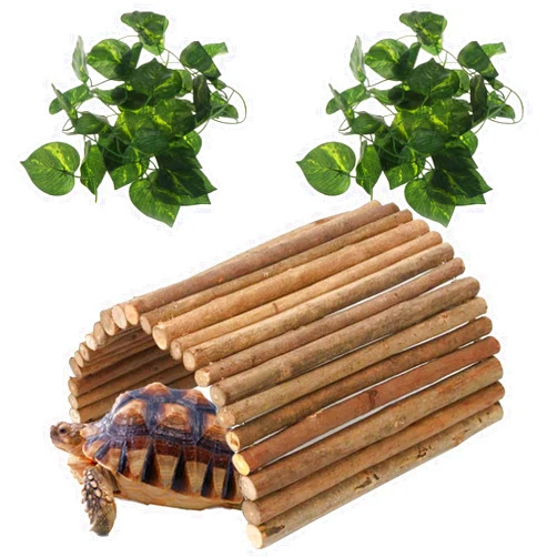 Hamiledyi Extra Large Wooden Reptile Hideout Bearded Dragon Bendy Bridge Climbing Ladder Hiding Hut Reptiles Hide Cave Habitat Decor for Lizards Gecko Spiders Snakes Tortoise(L:20