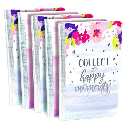 Emraw Printed Purse Book, Shrink Wrapped, College Ruled Paper 5.5 x 3.875” 250 GSM “Silver Lining Collection” (3 Happy, 2 Joy) Perfect for School, College and Home Use - 5 Pack