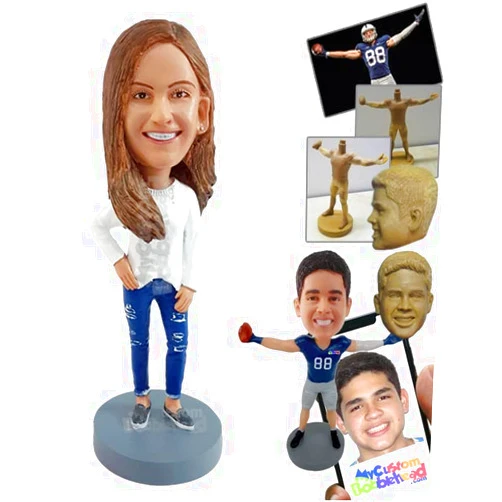 MyCustomBobblehead.com Custom Bobblehead Trendy gal with a Nice Sweater, Ripped Jeans and Loafers - Leisure & Casual Casual