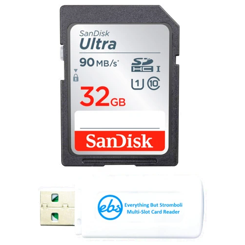 Sony SanDisk 32GB SD Ultra SDHC Memory Card Sony Cybershot Black/Silver 20.1 MP, Sony DSCW800 Digital Camera (SDSDUNR-032G-GN6IN) Bundle with Everything But Stromboli Memory Card Reader